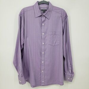 Johnston & Murphy Mens Tailored Fit Purple Button Down Dress Shirt Size L Cotton